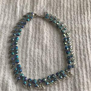 Elegant Silver and Blue Crystal Necklace